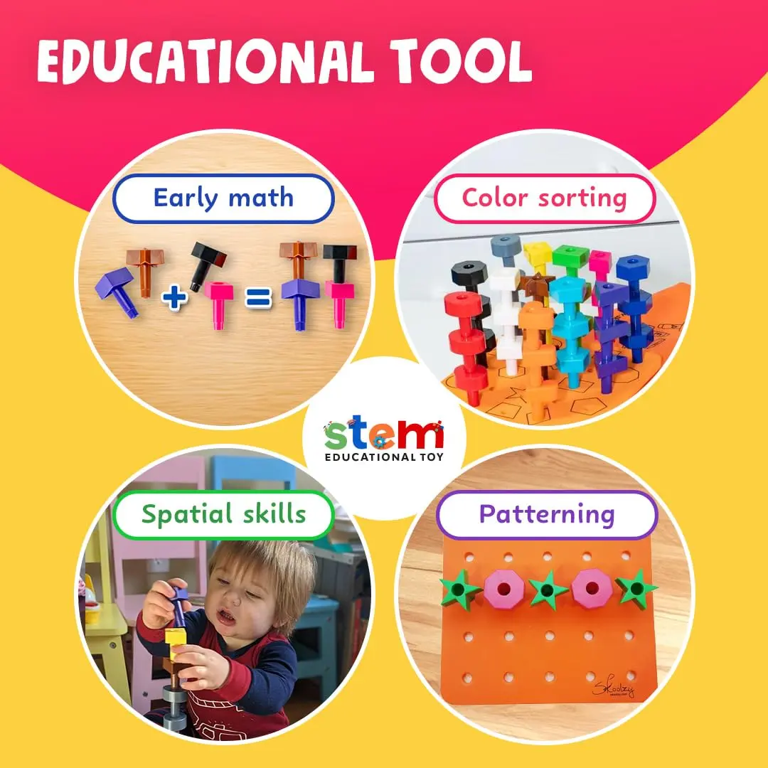 Skoolzy Peg Board Set Shapes Montessori 38 Pc Plastic 22.3cm (8.7in) | Educational STEM Learning Toy for Ages 2+ - view 3