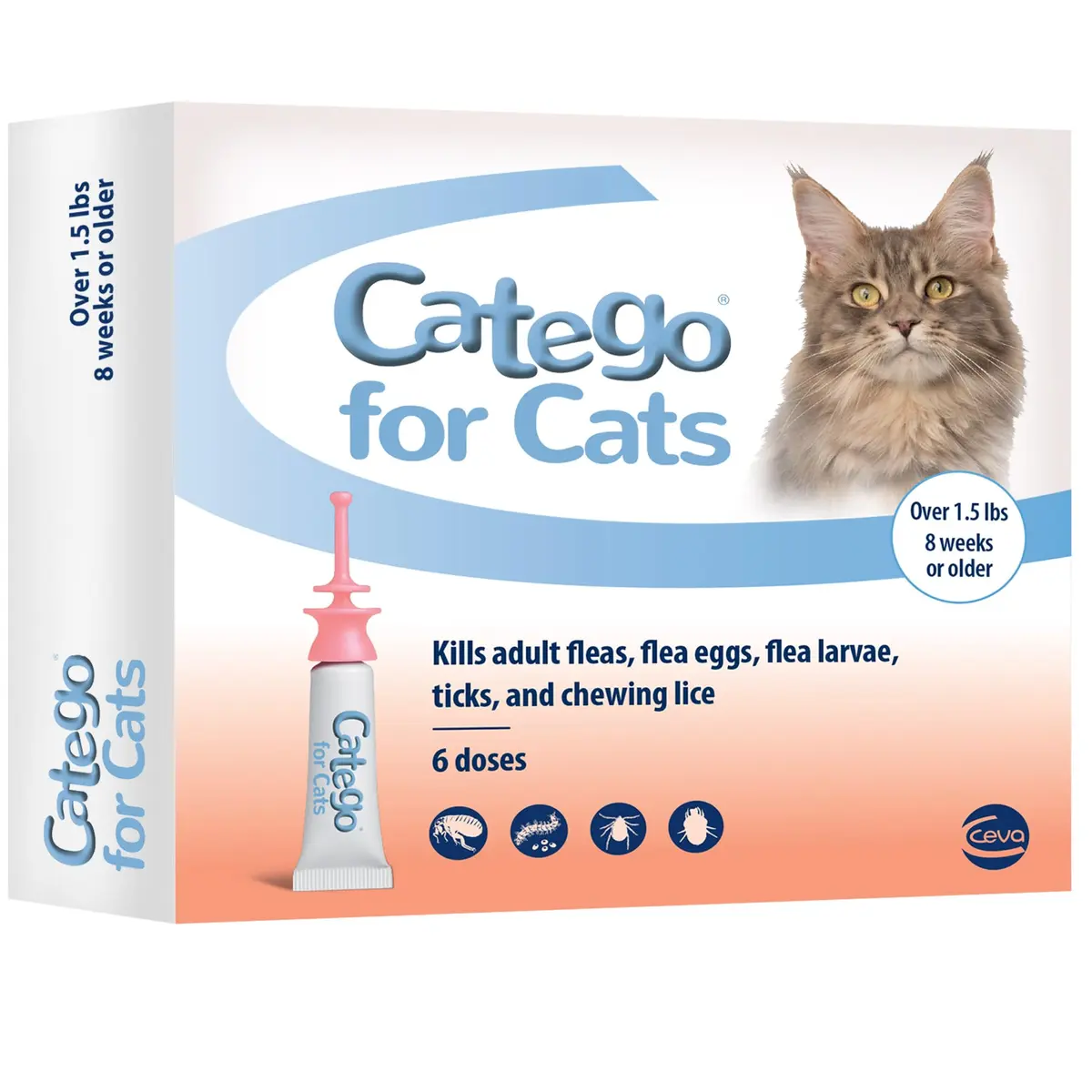 Catego Flea and Tick Prevention for Cats - Over 1.5 lbs, 6 Month Supply | Fast-Acting Flea & Tick Control - main product image