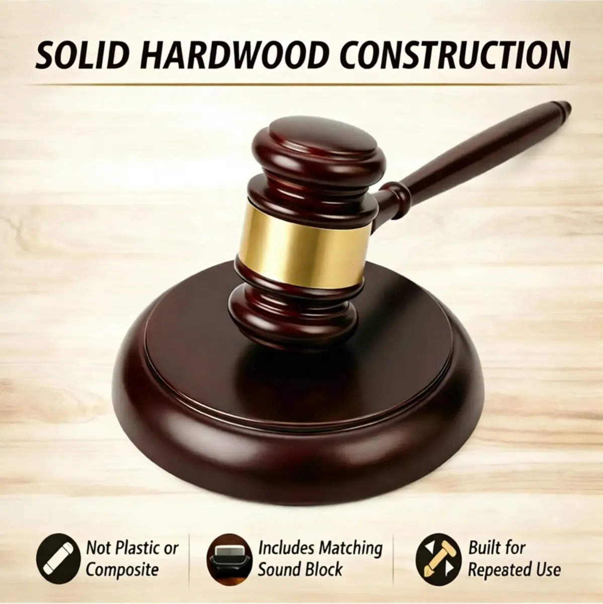 Apexstone Wooden Gavel with Sound Block Set, Solid Wood Judge Gavel Set, Loud Clear Strike for Meetings, Auctions, Gift, HOA & Mock Trials - view 6