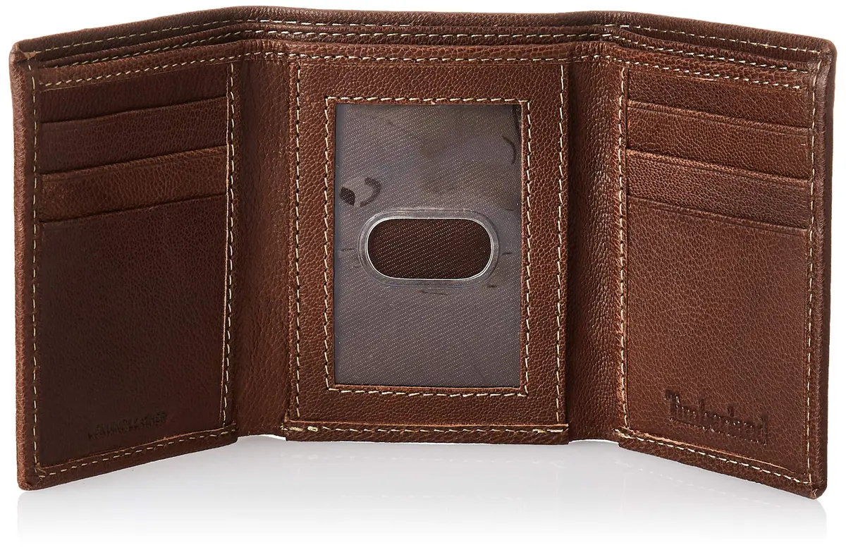 Timberland Men's Genuine Leather RFID Blocking Trifold Wallet Brown | 6 Card Slots, 2 Bill Pockets, ID Window - view 5