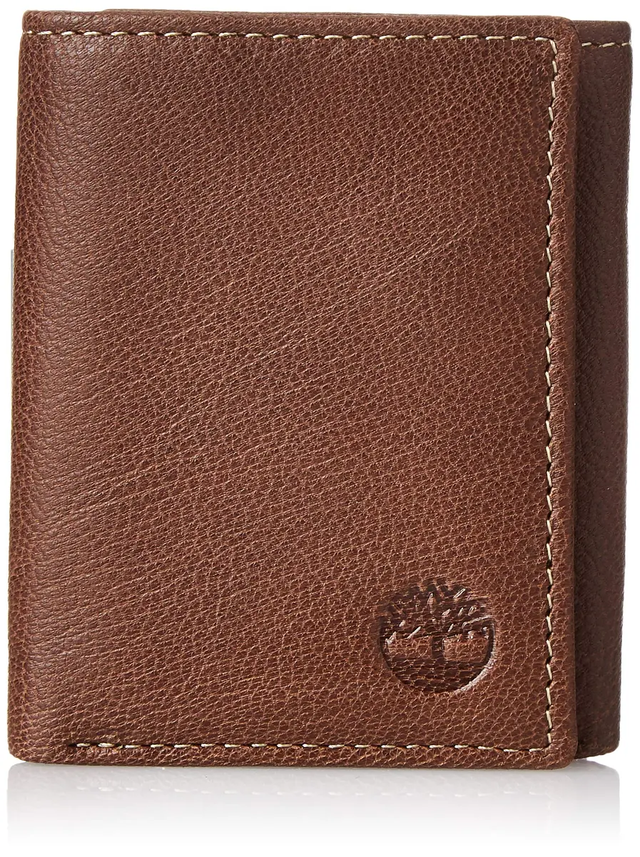 Timberland Men's Genuine Leather RFID Blocking Trifold Wallet Brown | 6 Card Slots, 2 Bill Pockets, ID Window - main product image
