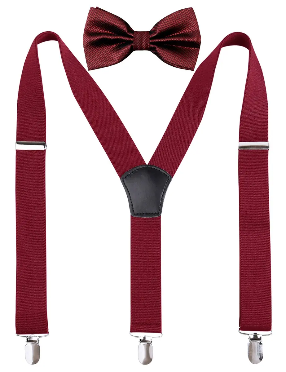 Alizeal Men's 3.5cm Y-Back Adjustable Suspender and Bowtie, Maroon | Classic Style for Men & Women - main product image