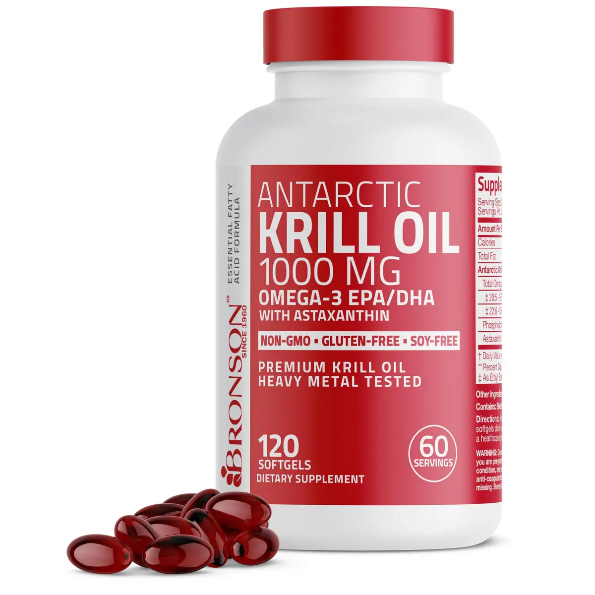 Bronson Antarctic Krill Oil 1000 mg with Omega-3s, 120 Softgels | Pure Antarctic Krill Oil for Heart & Eye Health - main product image