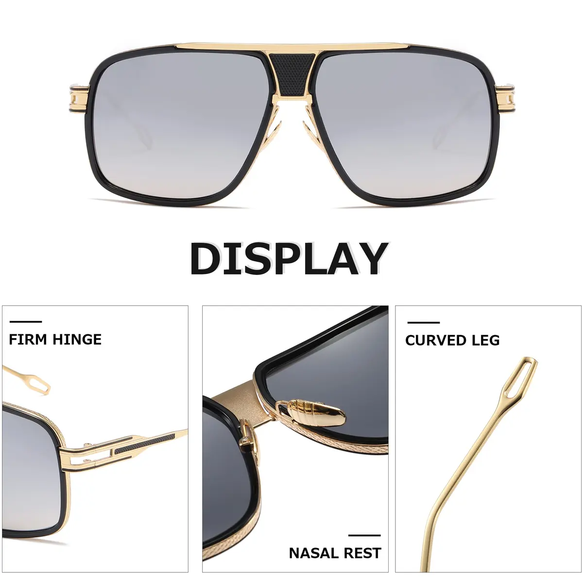 AEVOGUE Men's Oversized Shield Sunglasses AE0336 | Retro Alloy Frame, 62mm Lens Width, UV Protection - view 6