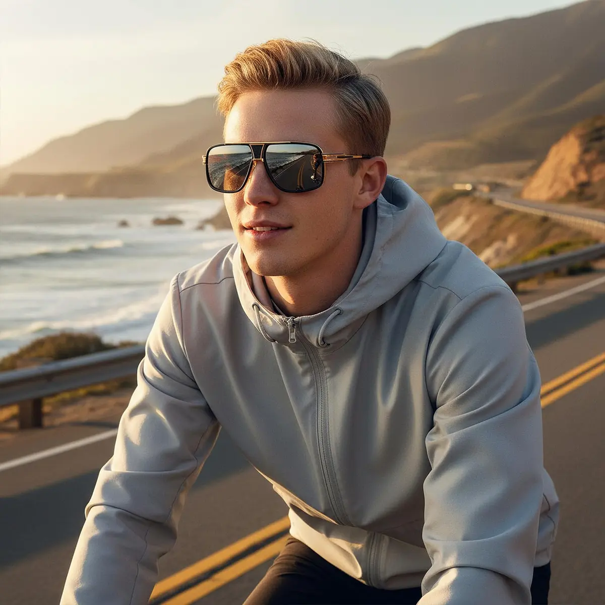 AEVOGUE Men's Oversized Shield Sunglasses AE0336 | Retro Alloy Frame, 62mm Lens Width, UV Protection - view 2