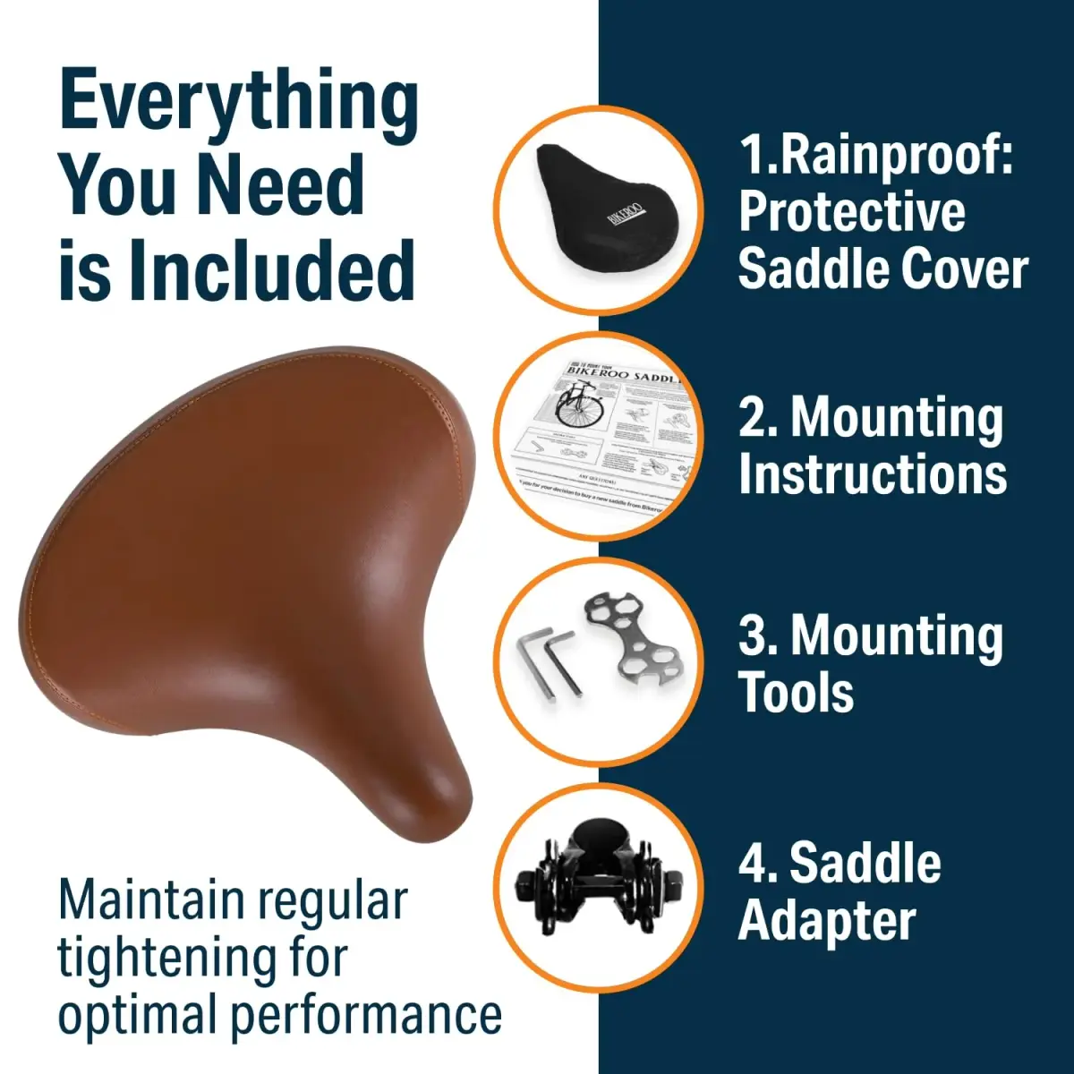 Bikeroo Wide Cruiser Saddle Vintage Brown | Comfort Seat for All Bicycles, Steel Spring & Elastomer Suspension, Memory Foam (10.2" x 10.2") - view 4