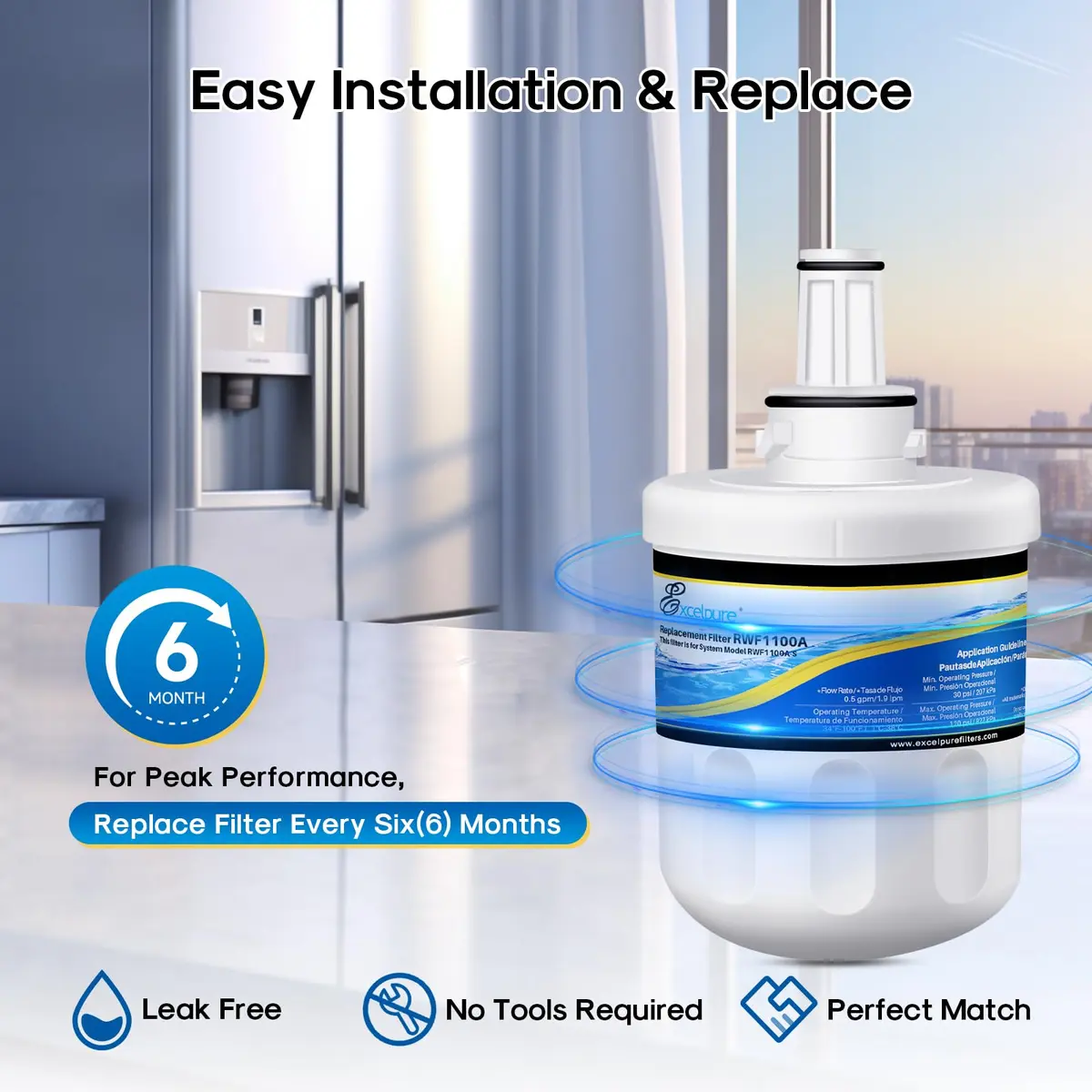 EXCELPURE DA29-00003G Refrigerator Water Filter 2-Pack | 99.99% Sediment & Particles Filtration - view 6