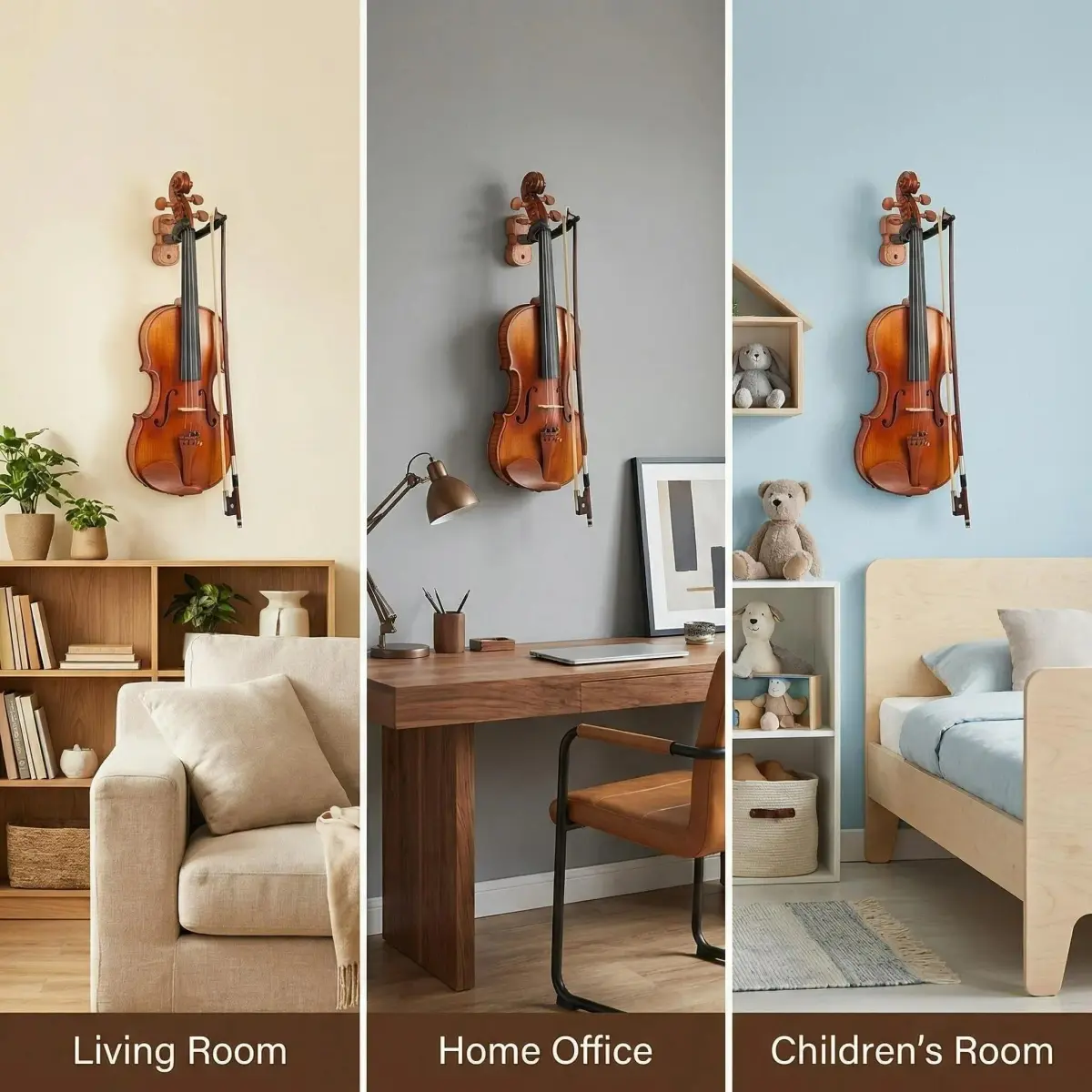 WOGOD Violin Hanger Wall Mount with Bow Holder - Sapele Wood & Metal - 1 Pack - view 3