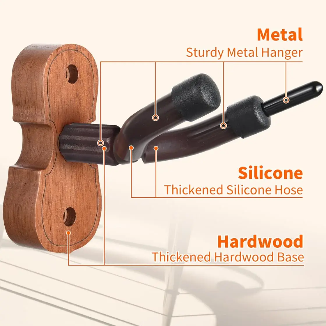 WOGOD Violin Hanger Wall Mount with Bow Holder - Sapele Wood & Metal - 1 Pack - view 4