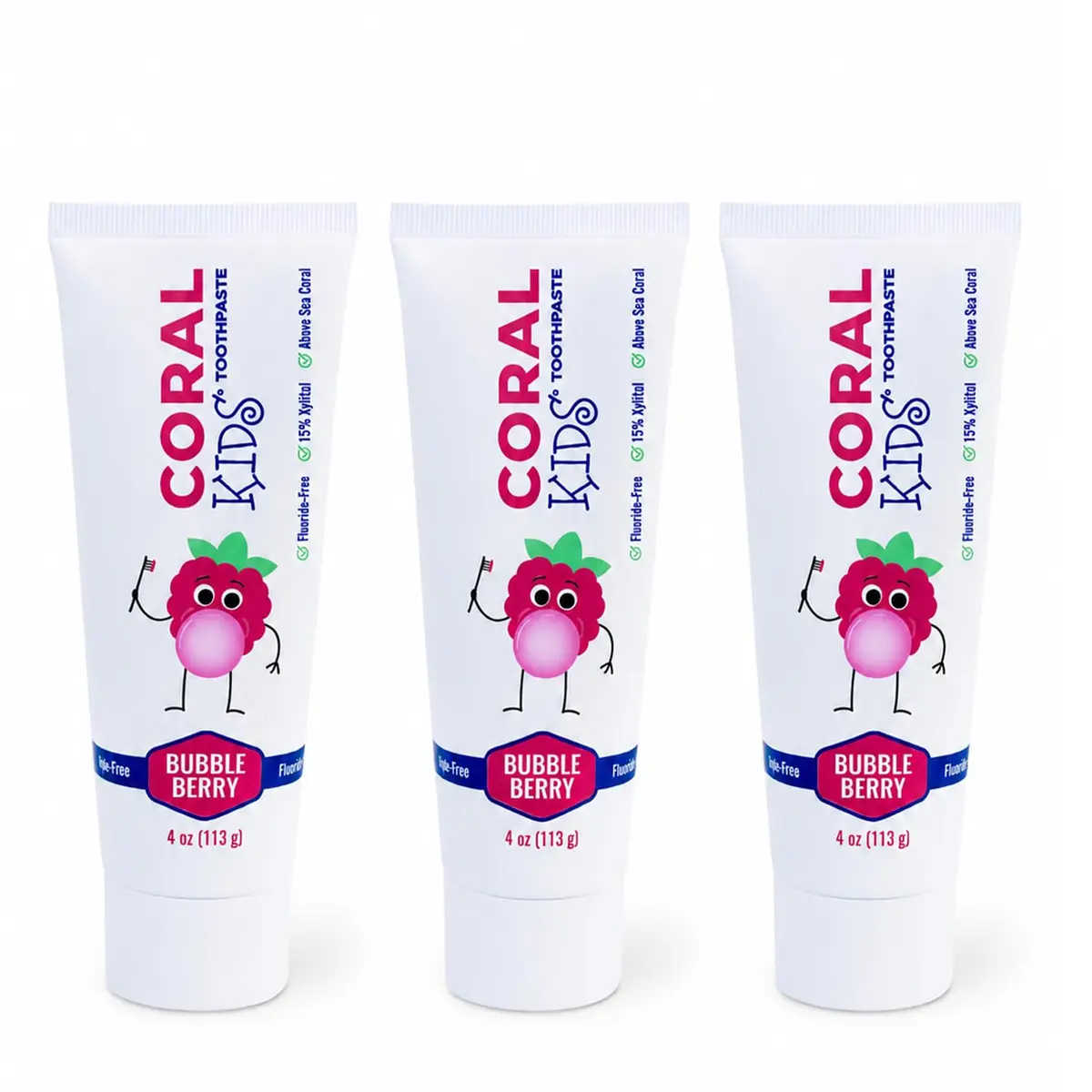 Coral White Kids Fluoride Free Toothpaste – Coral Calcium & Nano Silver | Bubble Berry 4 oz - main product image