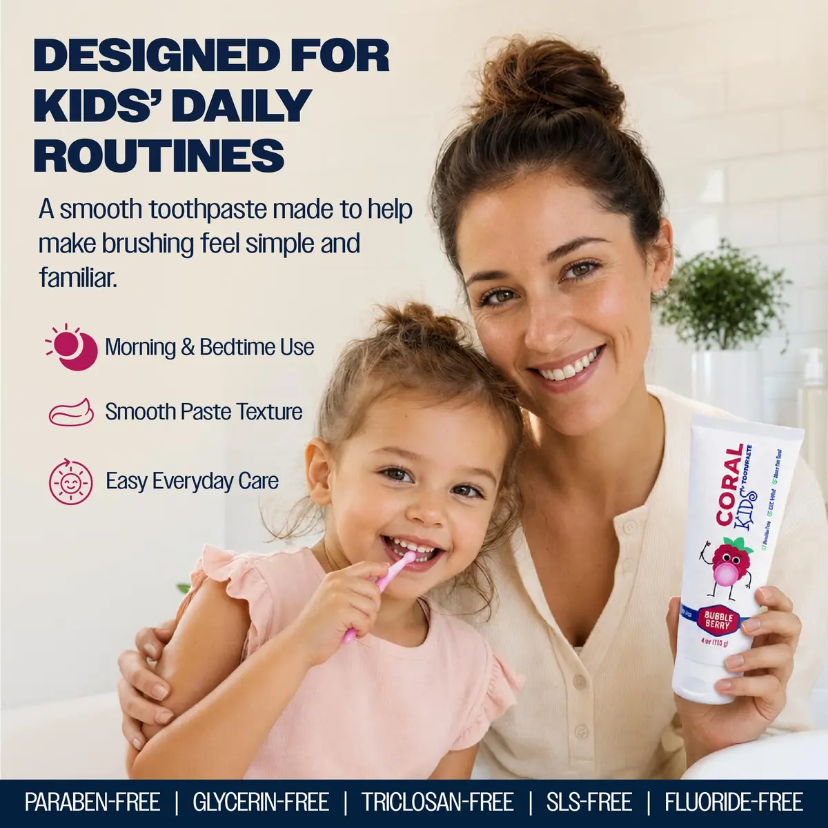 Coral White Kids Fluoride Free Toothpaste – Coral Calcium & Nano Silver | Bubble Berry 4 oz - view 2