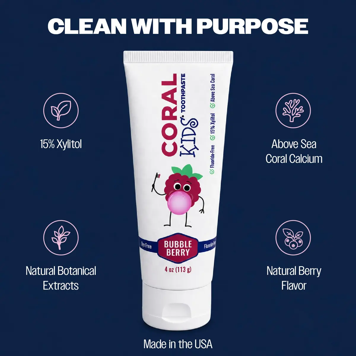 Coral White Kids Fluoride Free Toothpaste – Coral Calcium & Nano Silver | Bubble Berry 4 oz - view 4