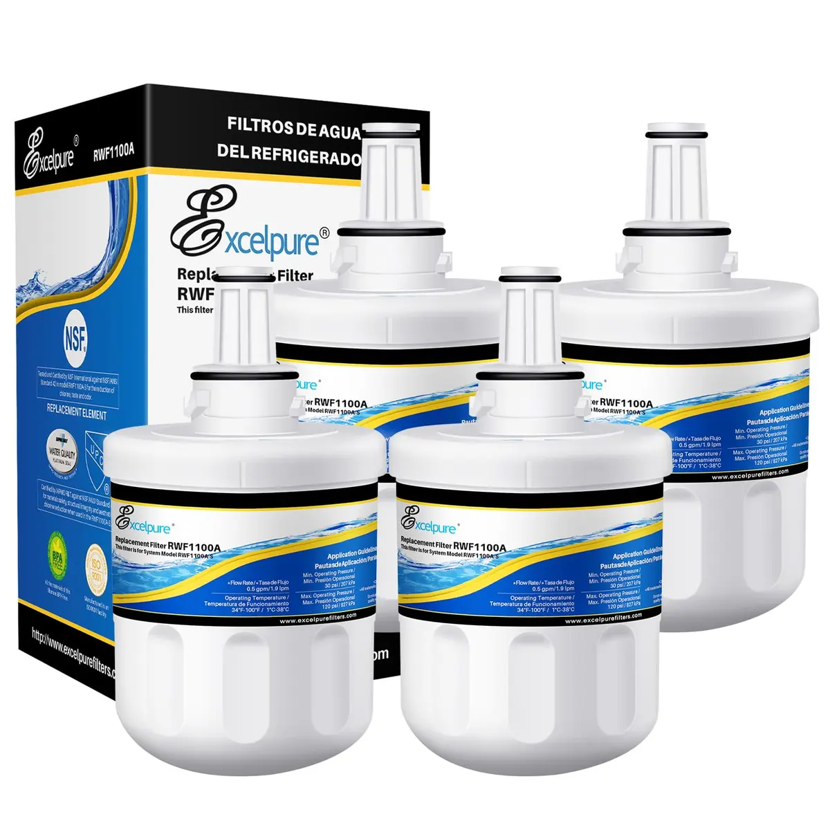EXCELPURE DA29-00003G Refrigerator Water Filter 4 Pack | 0.5 Micron Carbon Purity & NSF Certified - main product image