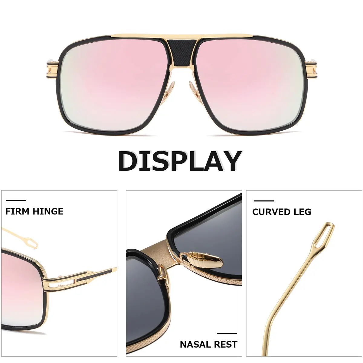 AEVOGUE Oversized Shield Sunglasses Retro Alloy Aviator AE0336 Gold&Red | 62mm (2.44in) Lens Width - view 6