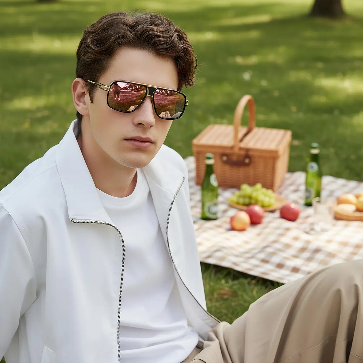 AEVOGUE Oversized Shield Sunglasses Retro Alloy Aviator AE0336 Gold&Red | 62mm (2.44in) Lens Width - view 3