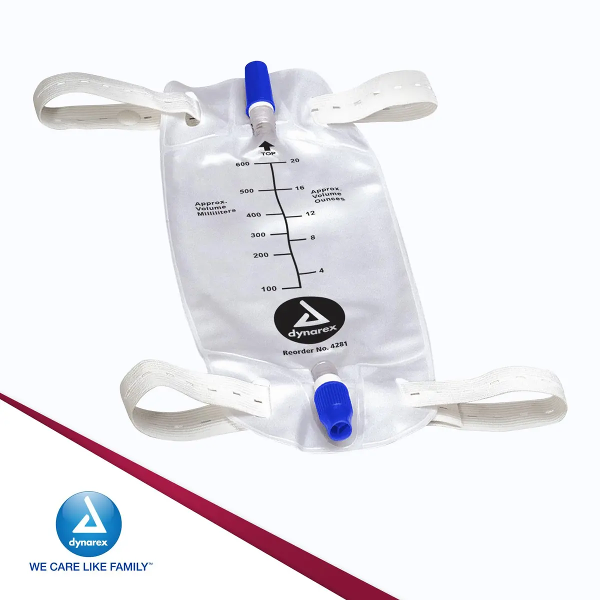 Dynarex Urinary Leg Bag 600 ml | Non-Drip Closure & Anti-Reflux Valve for Catheter, White, 12 Pack - view 6