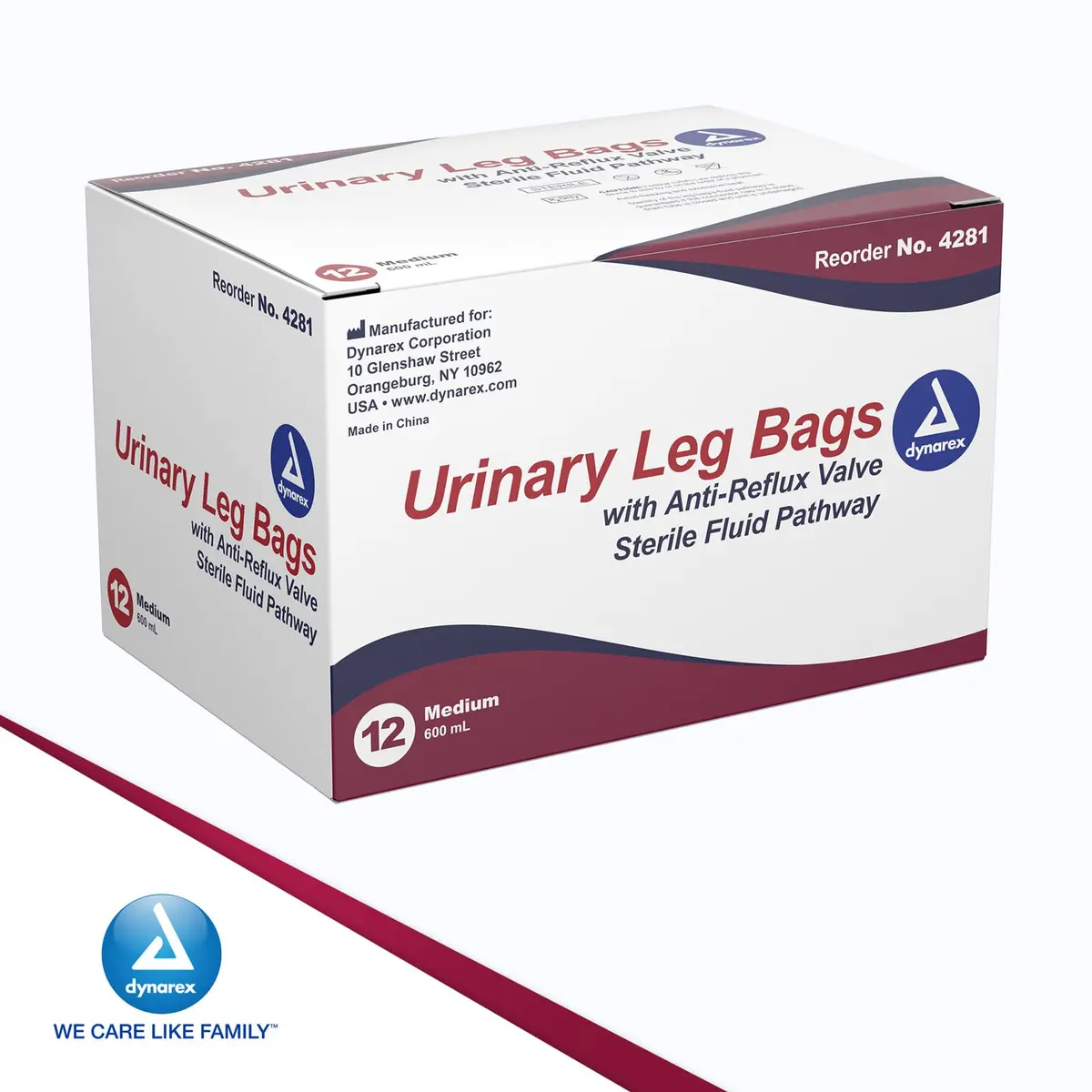 Dynarex Urinary Leg Bag 600 ml | Non-Drip Closure & Anti-Reflux Valve for Catheter, White, 12 Pack - view 7