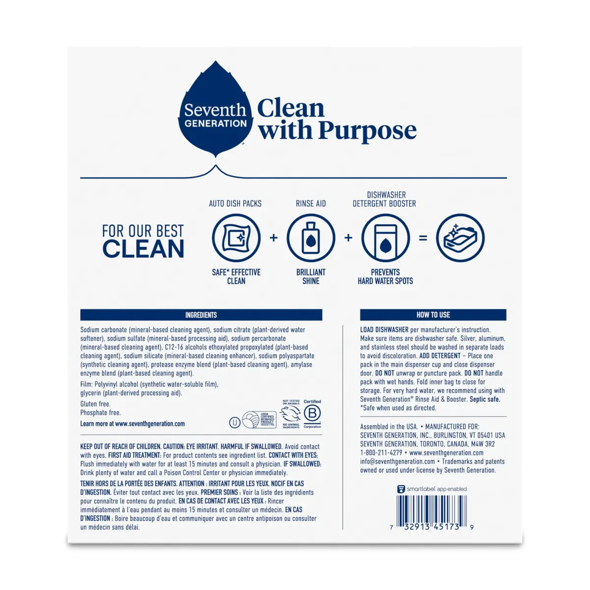 Seventh Generation Free & Clear Dishwasher Detergent Packs 72 Count (2.5 kg) | Plant-Powered Cleaning - view 6