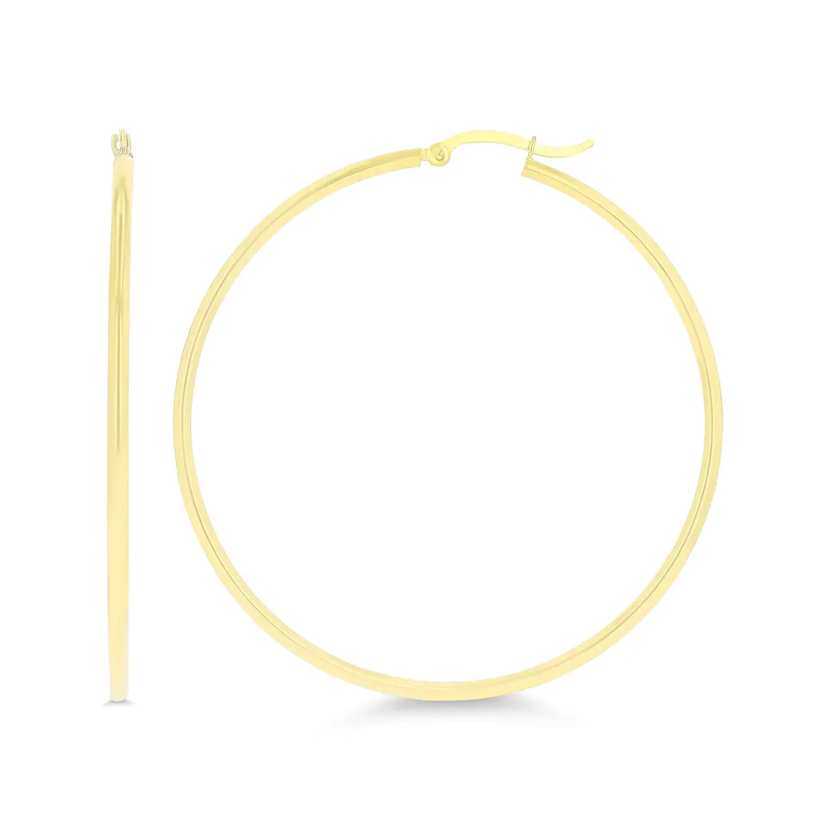 DECADENCE 14k Yellow Gold Solid 2mm Tube Hoop Earrings 55mm | Classic Polished Hoop - main product image