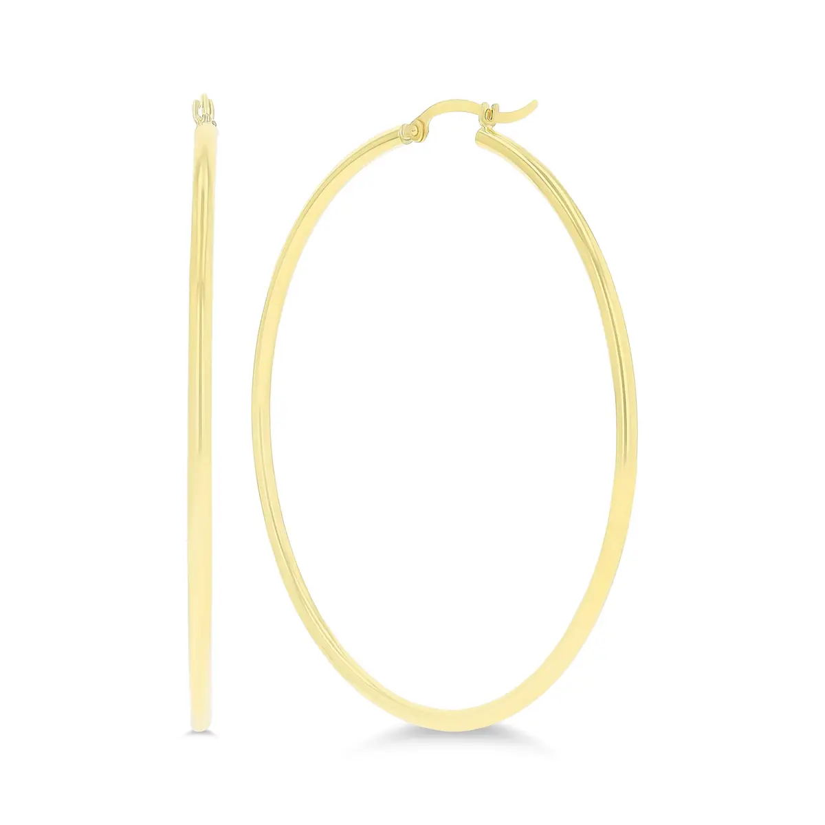 DECADENCE 14k Yellow Gold Solid 2mm Tube Hoop Earrings 55mm | Classic Polished Hoop - view 2