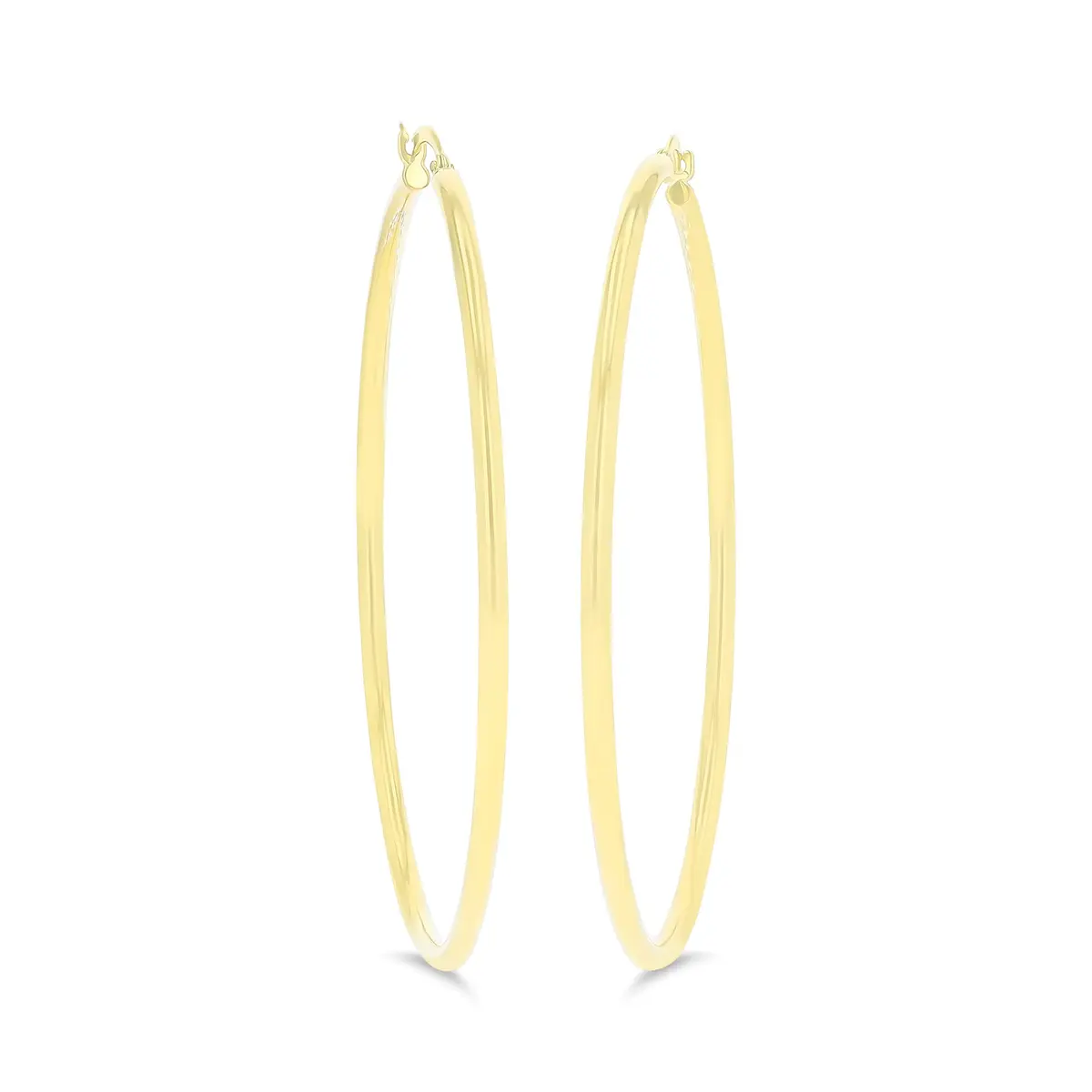 DECADENCE 14k Yellow Gold Solid 2mm Tube Hoop Earrings 55mm | Classic Polished Hoop - view 3