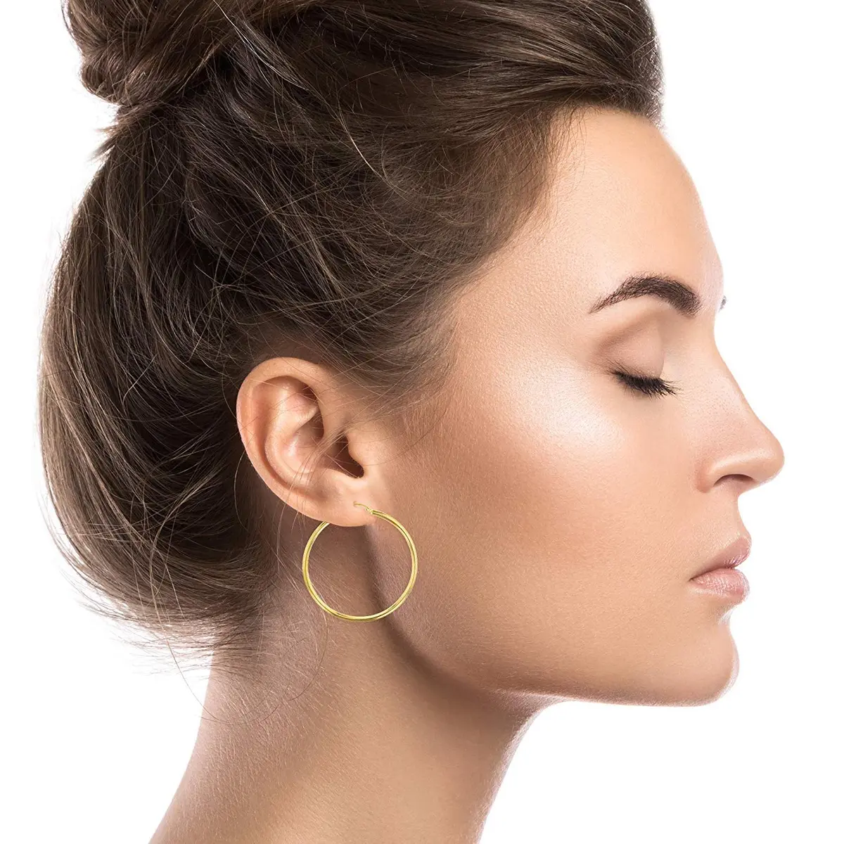 DECADENCE 14k Yellow Gold Solid 2mm Tube Hoop Earrings 55mm | Classic Polished Hoop - view 4