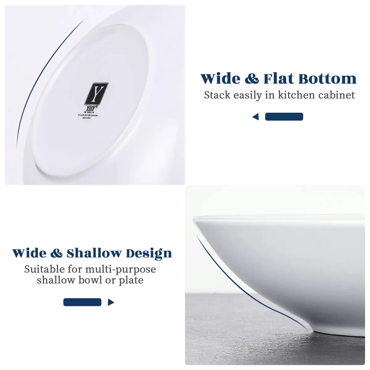 Y YHY 8" Pasta Bowls Set for 6 | Porcelain 22oz Salad & Soup Bowls, Microwave & Dishwasher Safe - view 5