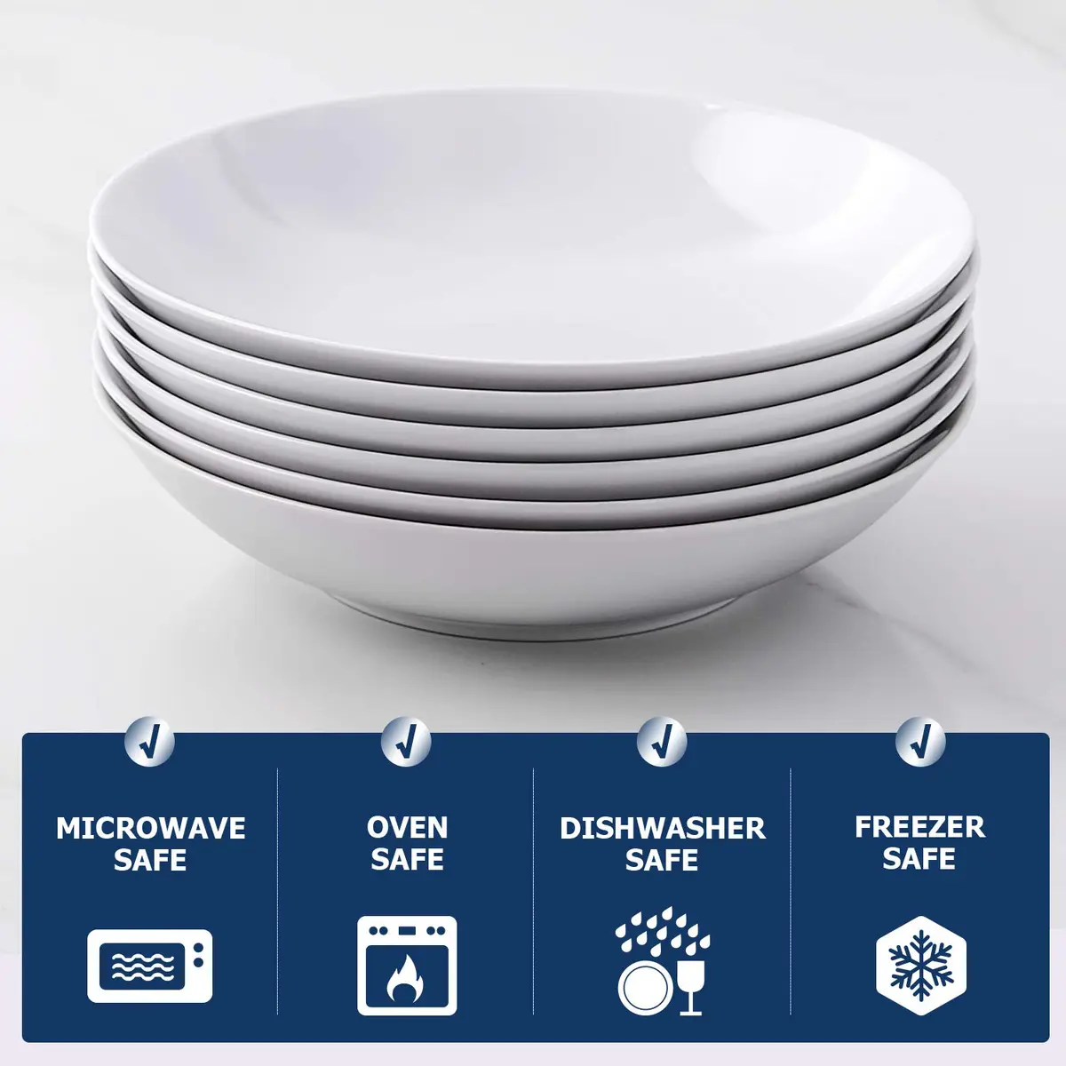Y YHY 8" Pasta Bowls Set for 6 | Porcelain 22oz Salad & Soup Bowls, Microwave & Dishwasher Safe - view 6