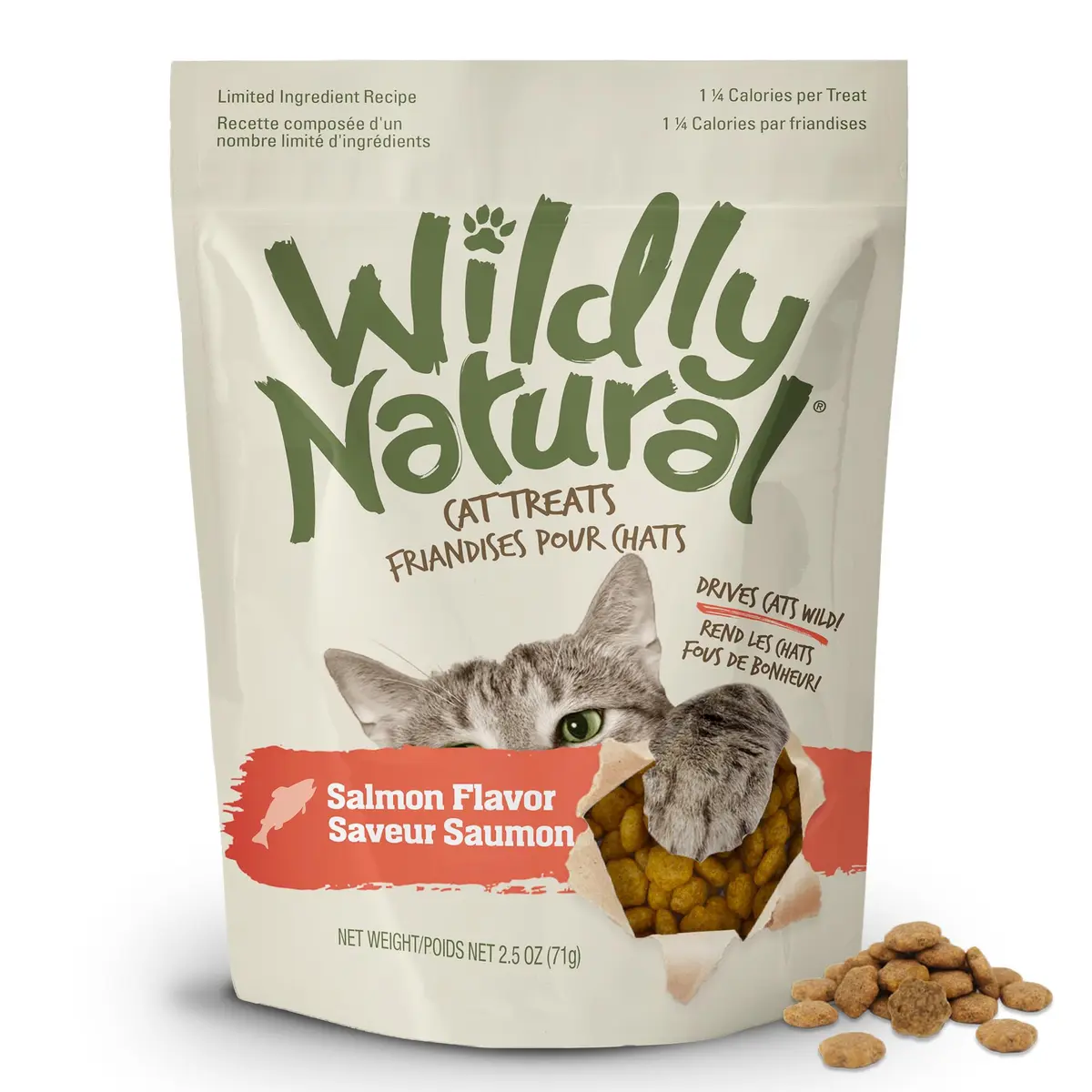 Wildly Natural Salmon Flavor Crunchy Cat Treats | Wholesome, Low-Calorie Snack for Indoor Cats - main product image