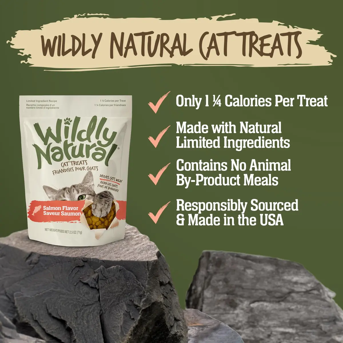 Wildly Natural Salmon Flavor Crunchy Cat Treats | Wholesome, Low-Calorie Snack for Indoor Cats - view 2