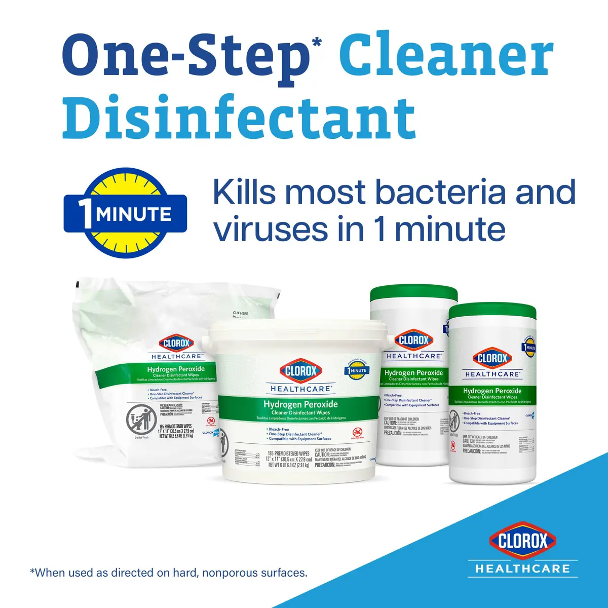 Clorox Healthcare Hydrogen Peroxide Disinfecting Wipes 1395 Count (Pack of 9) | EPA Registered Kills C. auris & MRSA - view 2