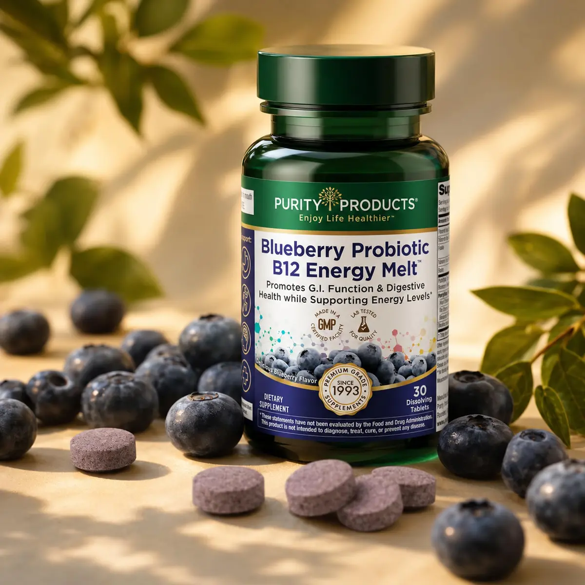 Purity Products Blueberry Probiotic B12 Energy Melt 30 Tablets | Supports Energy & Digestive Health - view 5