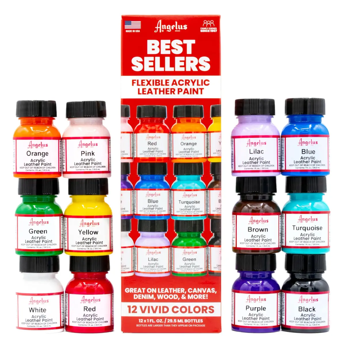 Angelus Acrylic Leather Paint Best Sellers Kit 12 Colors (1 oz Each) | Flexible Paint for Shoes, Sneakers, Furniture - view 4