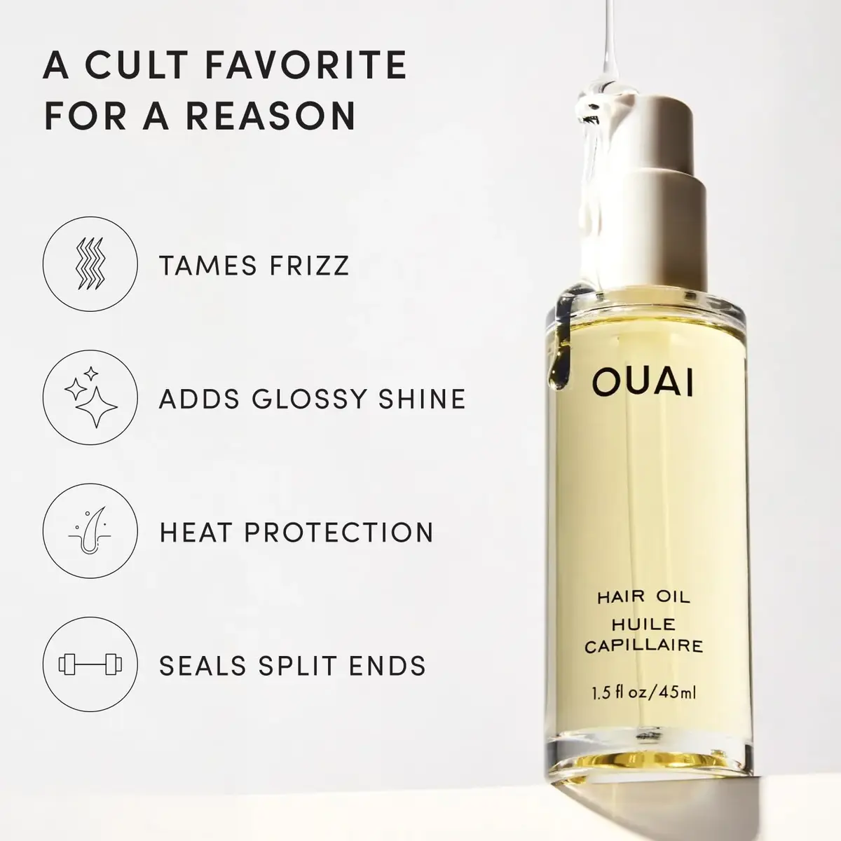OUAI Hair Oil Lightweight Heat Protectant Frizz Control 1.5 Fl Oz | Nourishes & Shields Hair - view 3