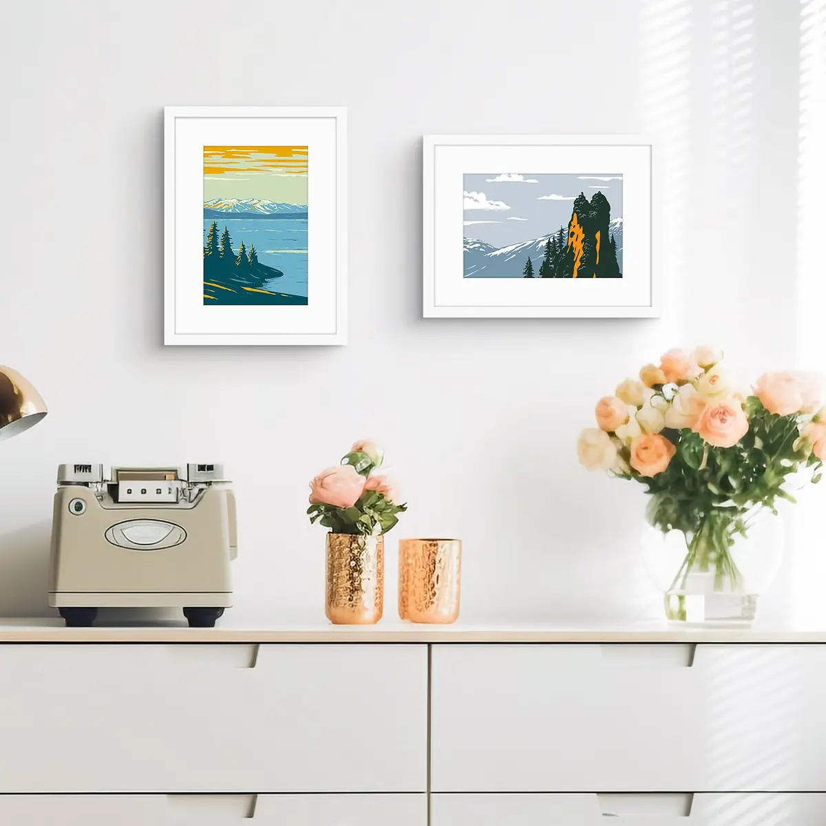 Golden State Art 12x16 Picture Frame | Solid Wood & Real Glass, White Mat, Wall & Tabletop Display - view 5