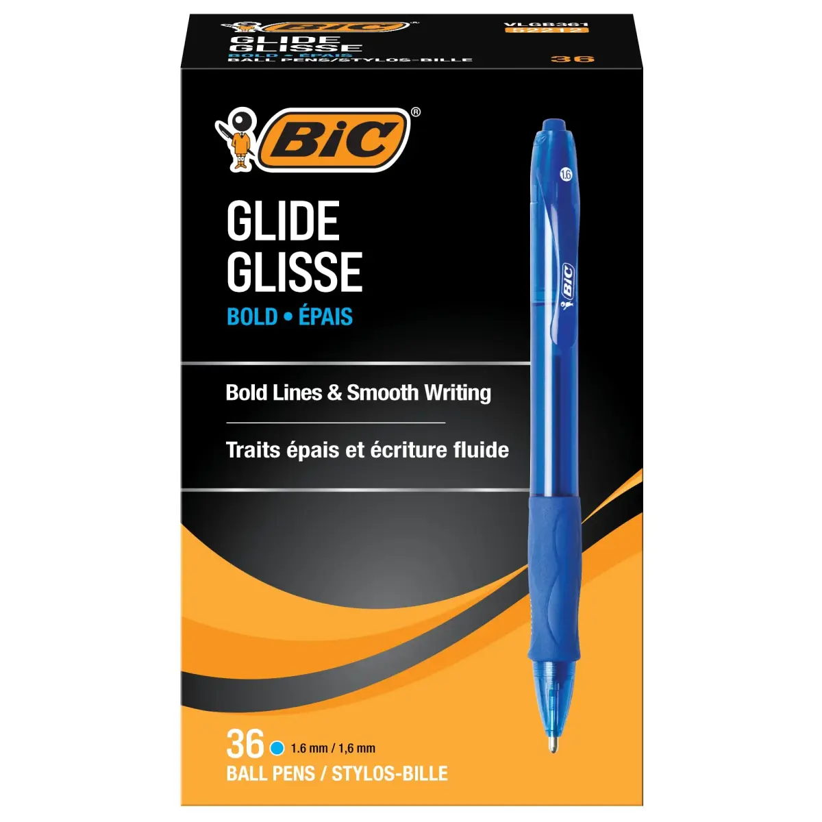 BIC Glide Bold Blue Ballpoint Pens, Bold Point 1.6mm, 36-Count Pack | Smooth Ink Flow for Effortless Writing - main product image
