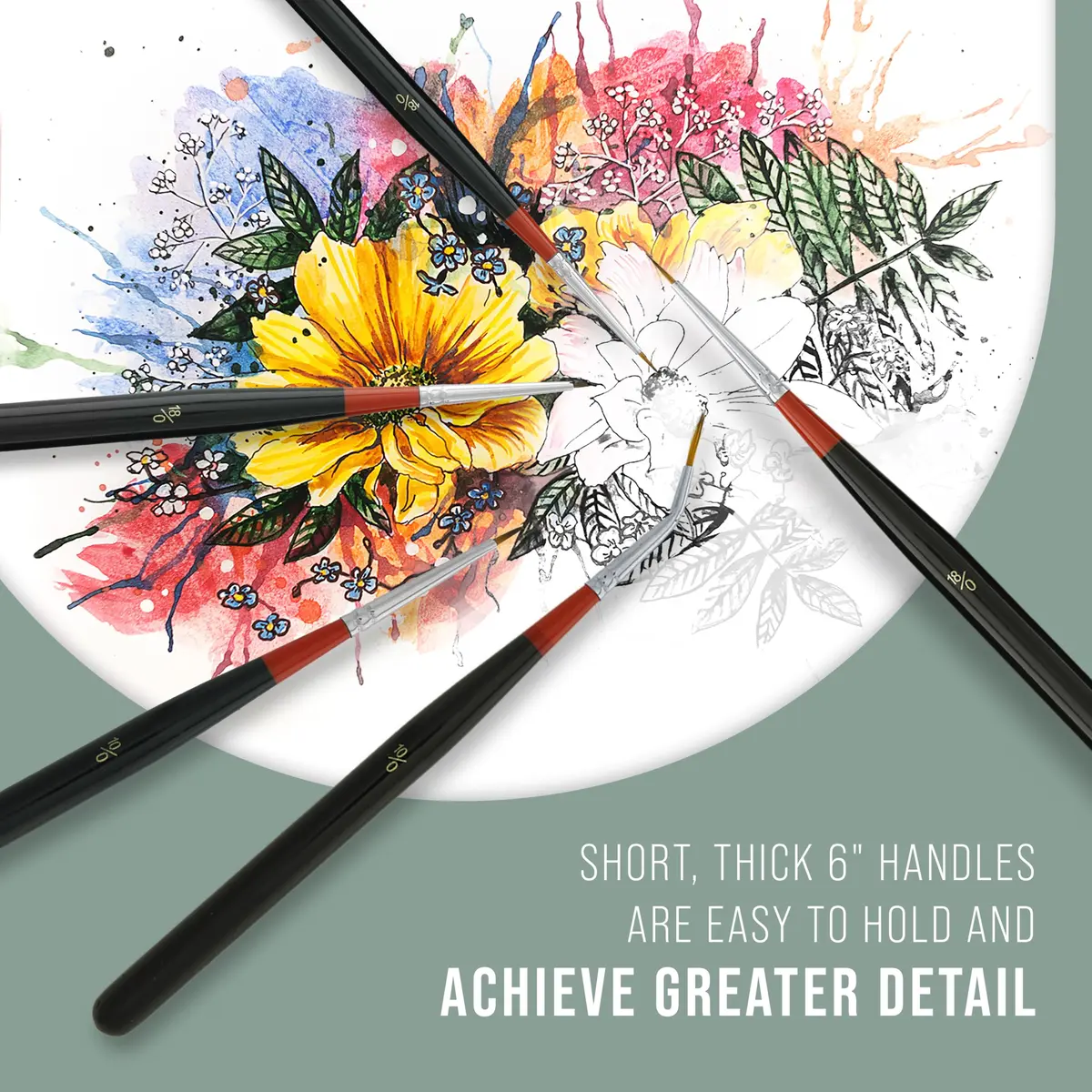 U.S. Art Supply 5 Piece Miniature Tight Spot Micro Fine Detail Art Brush Set | Golden Taklon Brushes for Acrylic, Oil, Watercolor, and Makeup - view 6