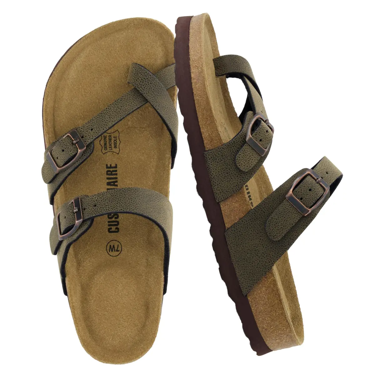 CUSHIONAIRE Luna Cork Footbed Sandals for Women with Crossover Straps, Brown Rugged 8 | Supportive Genuine Suede Footbed for Comfort & Style - main product image