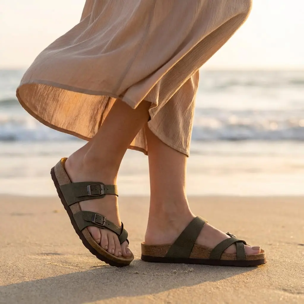 CUSHIONAIRE Luna Cork Footbed Sandals for Women with Crossover Straps, Brown Rugged 8 | Supportive Genuine Suede Footbed for Comfort & Style - view 6