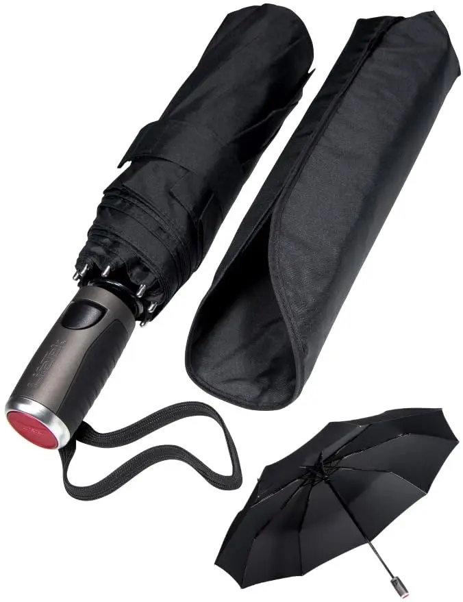 LifeTek Traveler 45 FX1 Windproof Travel Umbrella | Compact, Auto Open/Close, UV & Rain Protection, Lightweight & Durable, Fits in Purse or Backpack, Black - view 2