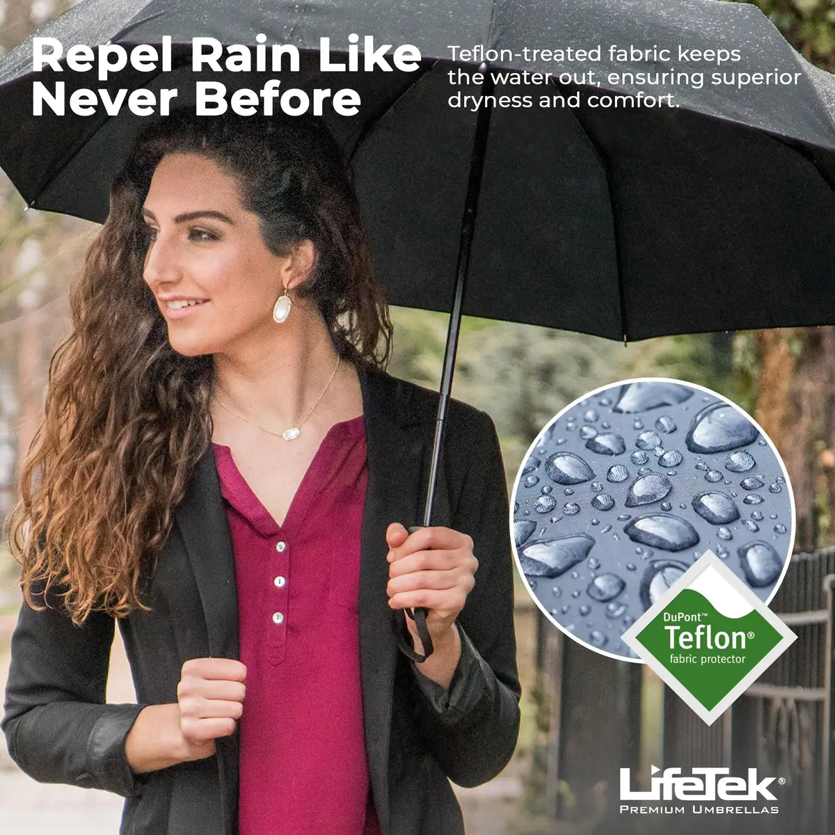 LifeTek Traveler 45 FX1 Windproof Travel Umbrella | Compact, Auto Open/Close, UV & Rain Protection, Lightweight & Durable, Fits in Purse or Backpack, Black - view 7