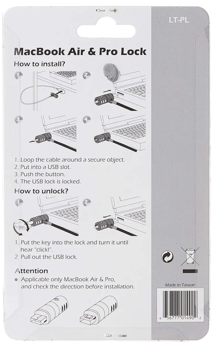 CTA Digital USB Cable Lock – Galvanized Steel Security Lock for MacBook Air & Pro, USB 3.0, Master Key, Secure Lock System (LT-PL) | Space-Saving Security - view 3