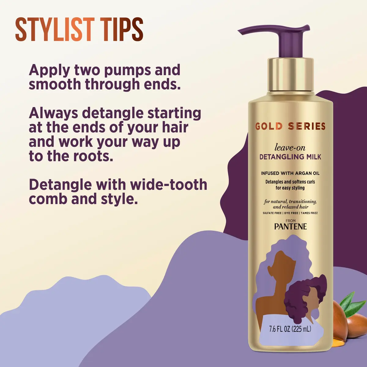 Pantene Gold Series Detangling Milk Leave-On Conditioner 225ml (7.6 Fl Oz) | For Curly, Textured Hair - view 5