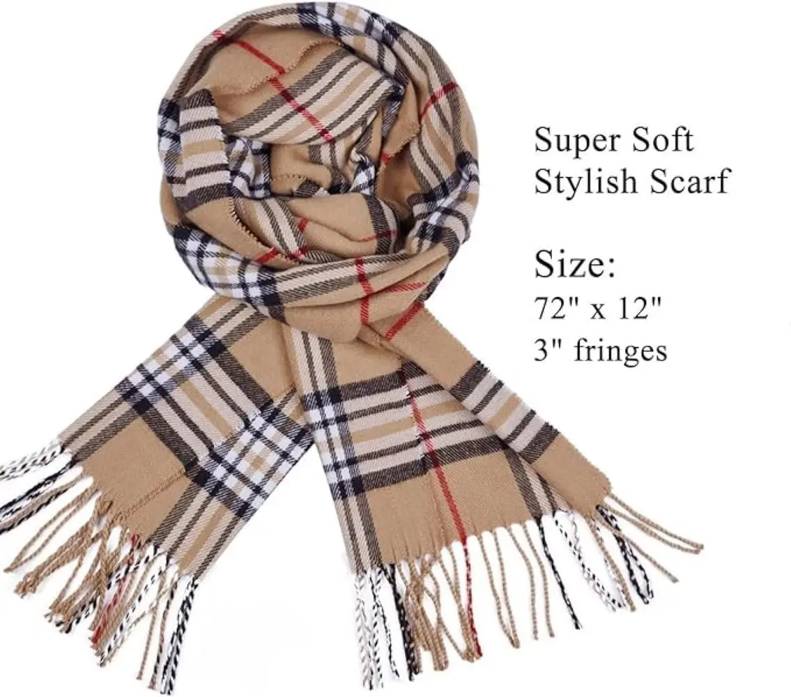 Shadana's Collection Classic Scarf Camel Plaid | Super Soft Winter Accessory (72"x12") - view 4