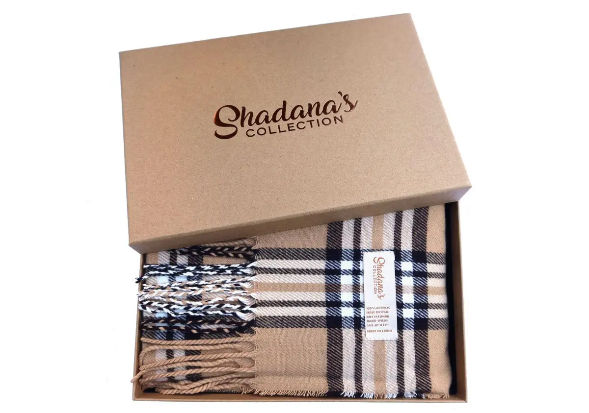 Shadana's Collection Classic Scarf Camel Plaid | Super Soft Winter Accessory (72"x12") - view 5
