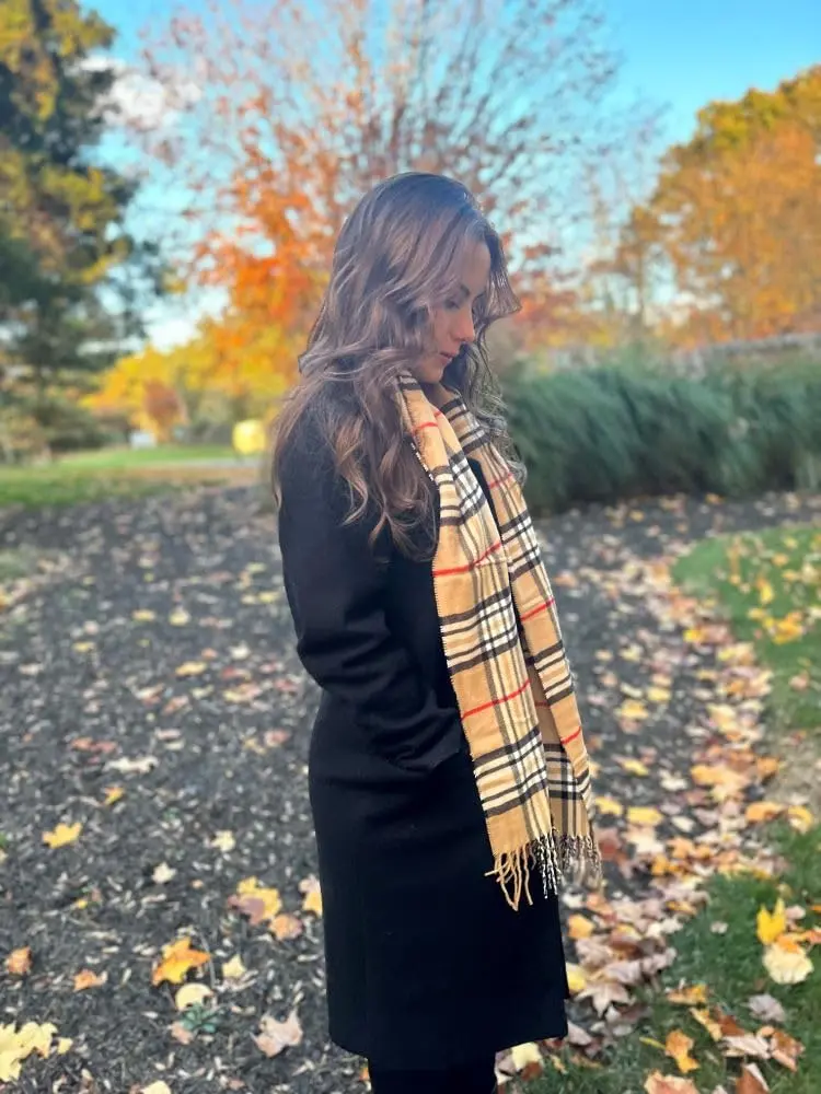 Shadana's Collection Classic Scarf Camel Plaid | Super Soft Winter Accessory (72"x12") - view 7