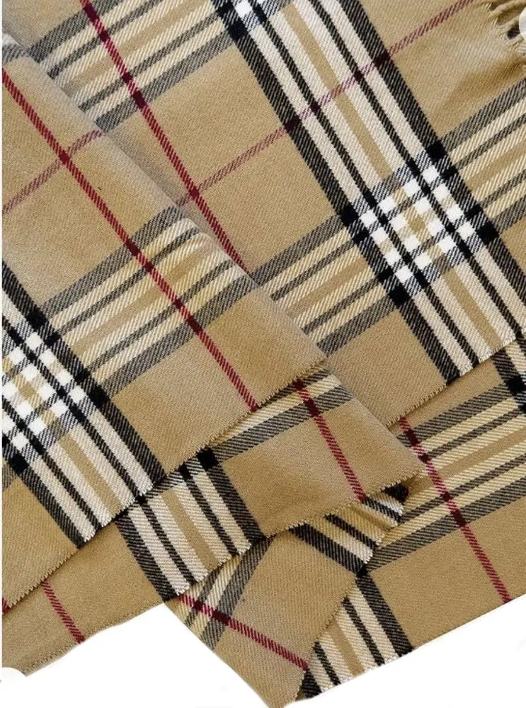 Shadana's Collection Classic Scarf Camel Plaid | Super Soft Winter Accessory (72"x12") - view 3