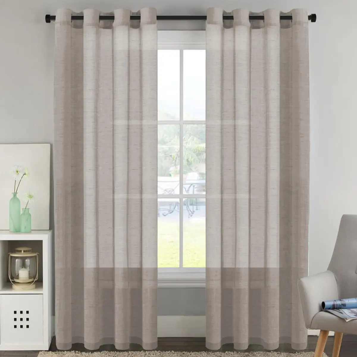 H.VERSAILTEX Taupe Linen Sheer Curtains 96" 2 Panels Grommet | Elegant Linen Sheer for Living & Bedroom - main product image