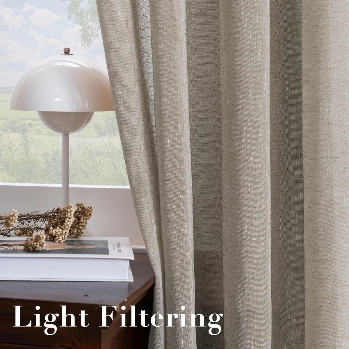 H.VERSAILTEX Taupe Linen Sheer Curtains 96" 2 Panels Grommet | Elegant Linen Sheer for Living & Bedroom - view 5