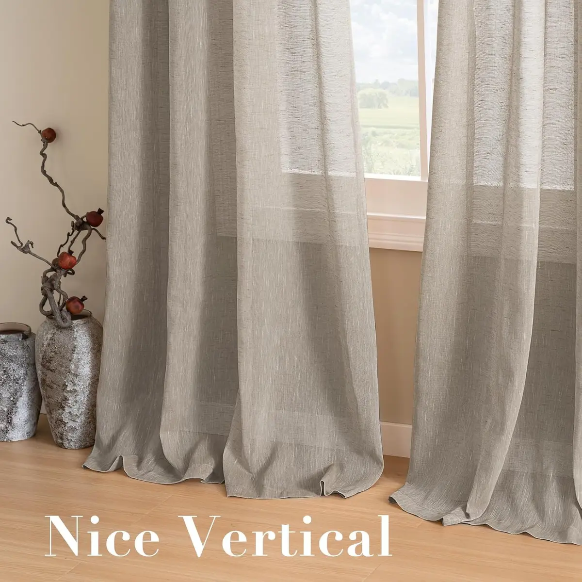 H.VERSAILTEX Taupe Linen Sheer Curtains 96" 2 Panels Grommet | Elegant Linen Sheer for Living & Bedroom - view 7